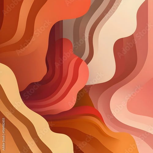 A vibrant abstract illustration featuring warm tones of red, orange, and beige. The fluid shapes and smooth curves create a dynamic and inviting atmosphere.