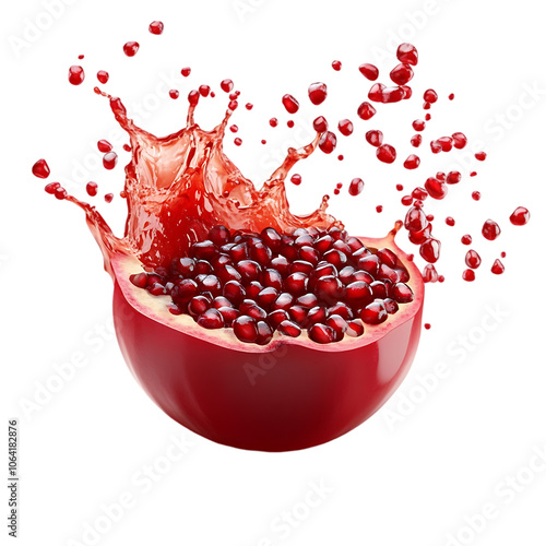 Pomegranate splashes on transparent background