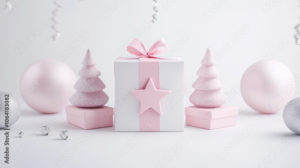 Playful Christmas gift boxes shaped like stars and trees, in pastel colors, sitting on a white backdrop, creative and whimsical Playful Christmas gift boxes shaped like stars and trees, in pastel colors, sitting on a white backdrop, creative and whimsical