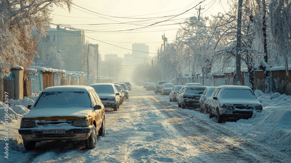 Urban traffic and people navigating heavy snowstorm in winter city Urban traffic and people navigating heavy snowstorm in winter city