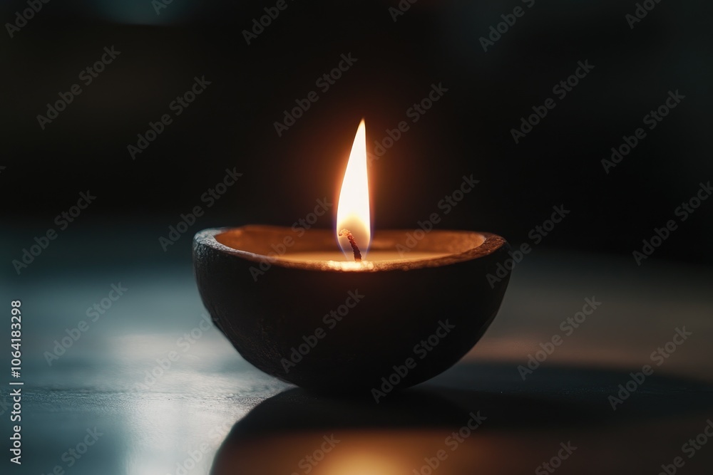 A Single Candle Flame Glowing in a Clay Diya A Single Candle Flame Glowing in a Clay Diya