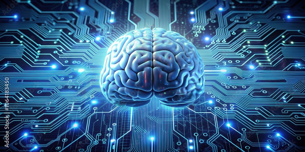 of a brain connected to a futuristic motherboard, technology, AI, innovation, future of a brain connected to a futuristic motherboard, technology, AI, innovation, future