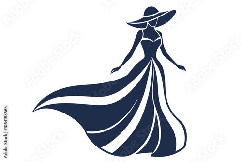  woman in a long dress with wide brim hat vector illustration photo