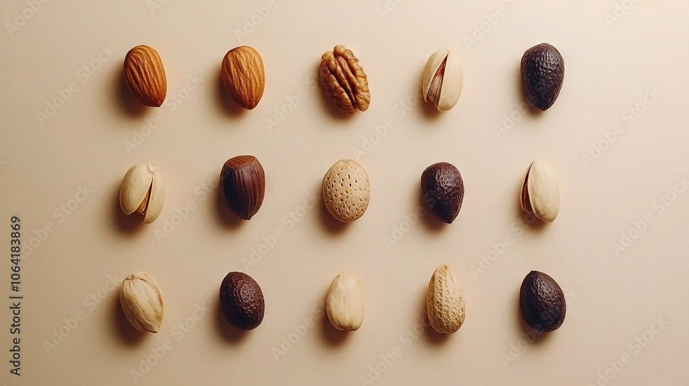 A row of nuts, with one in the center A row of nuts, with one in the center