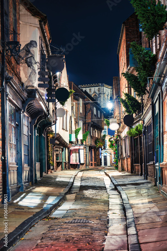 Shambles alley at night in York city. England. UK