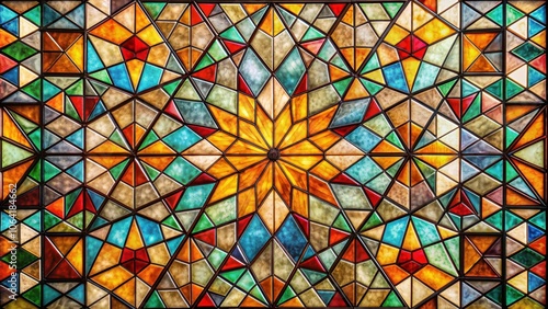 Stunning stained glass geometric pattern , abstract, colorful, design, window, decorative, intricate, mosaic, vibrant