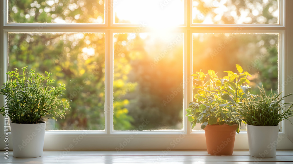 Clear PVC windows displayed against a sunny backdrop, creating a promotional opportunity . illustration Clear PVC windows displayed against a sunny backdrop, creating a promotional opportunity . illustration