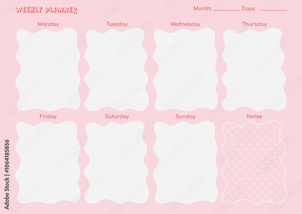 Weekly planner with flowers, set of five styles, soft pink color, organization planner, ready to print A4, Y2K Style girly doodle style text, flower decoration Weekly planner with flowers, set of five styles, soft pink color, organization planner, ready to print A4, Y2K Style girly doodle style text, flower decoration