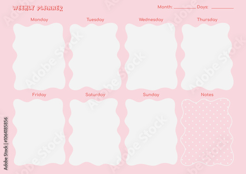 Weekly planner with flowers, set of five styles, soft pink color, organization planner, ready to print A4, Y2K Style girly doodle style text, flower decoration