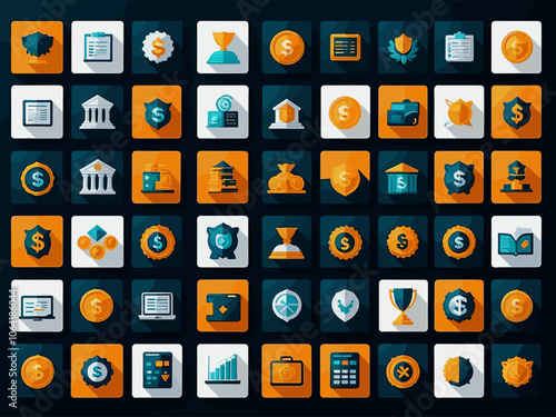 Financial service icon collection set. Containing bank, advisor, money, wealth management, insurance, foreign exchange, mutual funds icon. Simple flat vector.