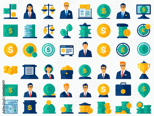Financial service icon collection set. Containing bank, advisor, money, wealth management, insurance, foreign exchange, mutual funds icon. Simple flat vector.