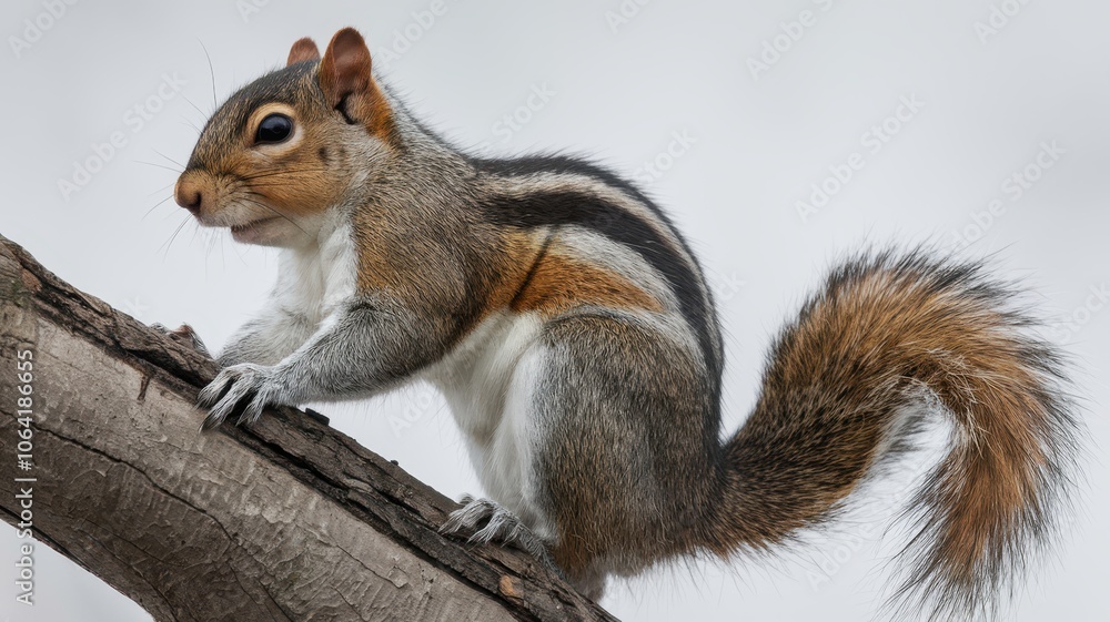 Squirrel with Reddish-Brown Coat Perched on Tree Branch Squirrel with Reddish-Brown Coat Perched on Tree Branch
