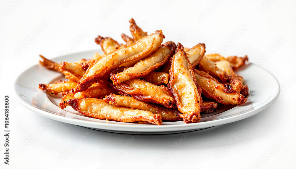 Crispy golden french fries on white plate Crispy golden french fries on white plate