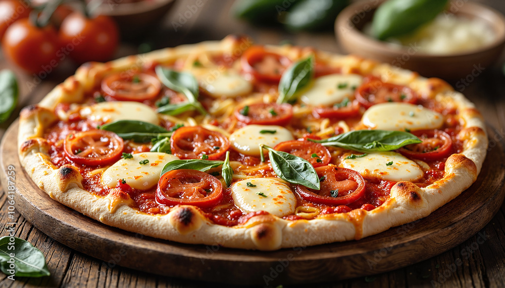 Fresh Margherita pizza with tomatoes and basil Fresh Margherita pizza with tomatoes and basil
