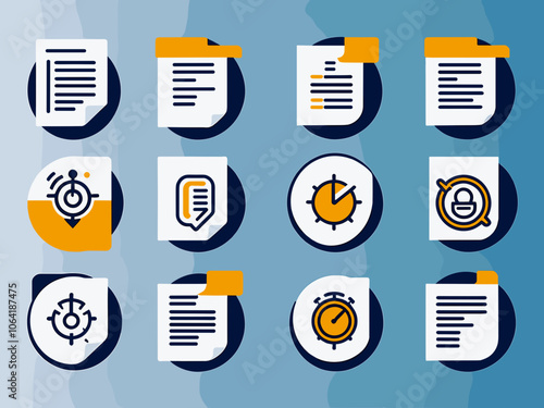 Assessment icon collection set. Containing education, evaluation, system, process, document, worker, data icon. Simple line vector.