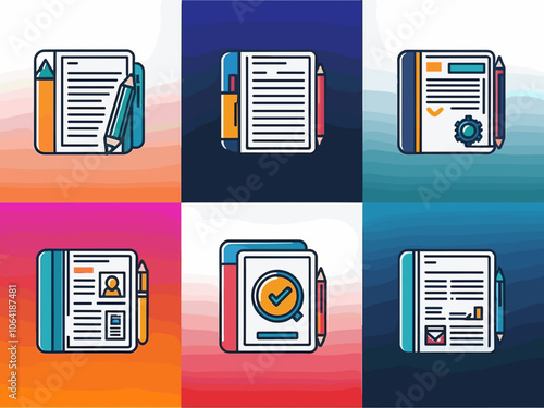 Assessment icon collection set. Containing education, evaluation, system, process, document, worker, data icon. Simple line vector.