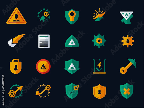 Risk management icon collection set. Containing risk, insurance, process, project, warning, protection, safety icon. Simple flat vector.