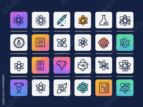 Science research icon collection set. Containing contributing, systematic, interpretation, evaluation data, planned, scientific studies, socialized icon. Simple line vector.