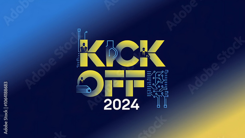 Kick Off 2024. The text is in a combination of yellow and blue banner background technology banner created with generative ai