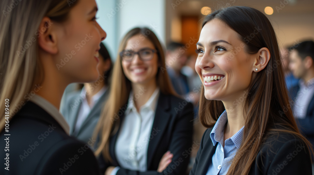 Networking Businesswomen Smiling and Talking at Professional Conference Networking Businesswomen Smiling and Talking at Professional Conference