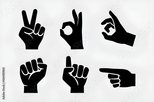 simple hand gesture silhouettes peace sign okay call positions