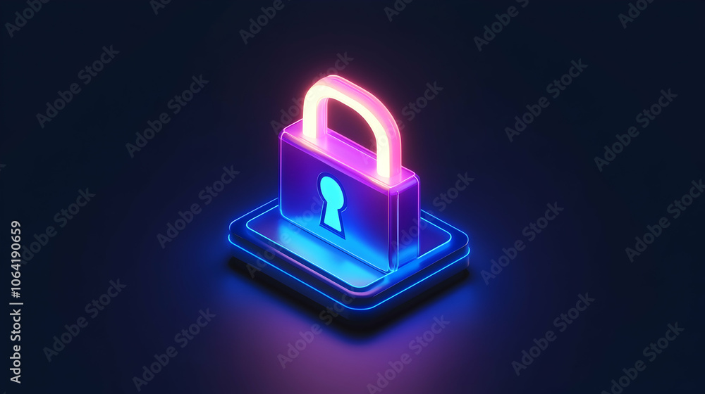 Glowing Padlock Icon Representing Cybersecurity Measures . illustration Glowing Padlock Icon Representing Cybersecurity Measures . illustration
