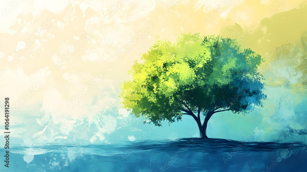 Hand-Drawn Tree Merging into Abstract Background Symbolizing Growth . illustration Hand-Drawn Tree Merging into Abstract Background Symbolizing Growth . illustration