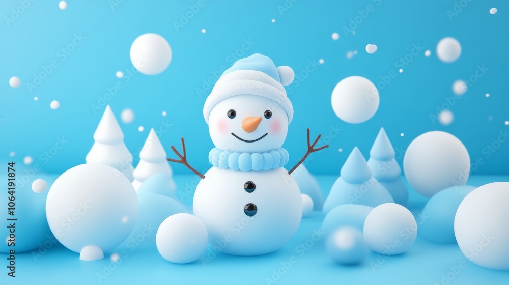 Winter begins, snow mountain, snowman Winter begins, snow mountain, snowman