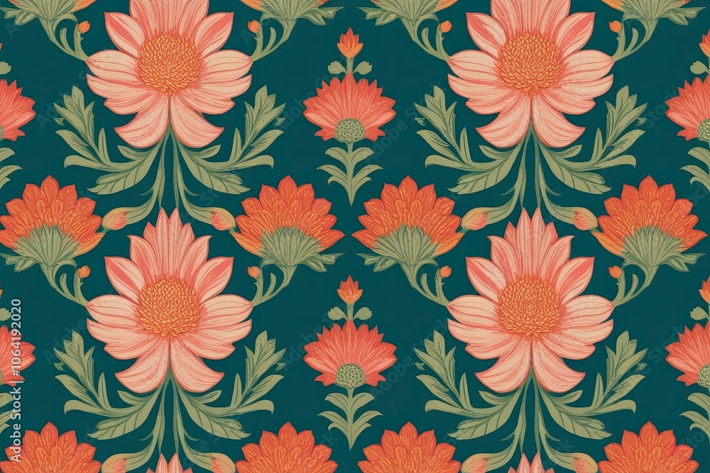 Obraz premium Captivating Floral Wallpaper Design with Repetitive Pattern Illustration