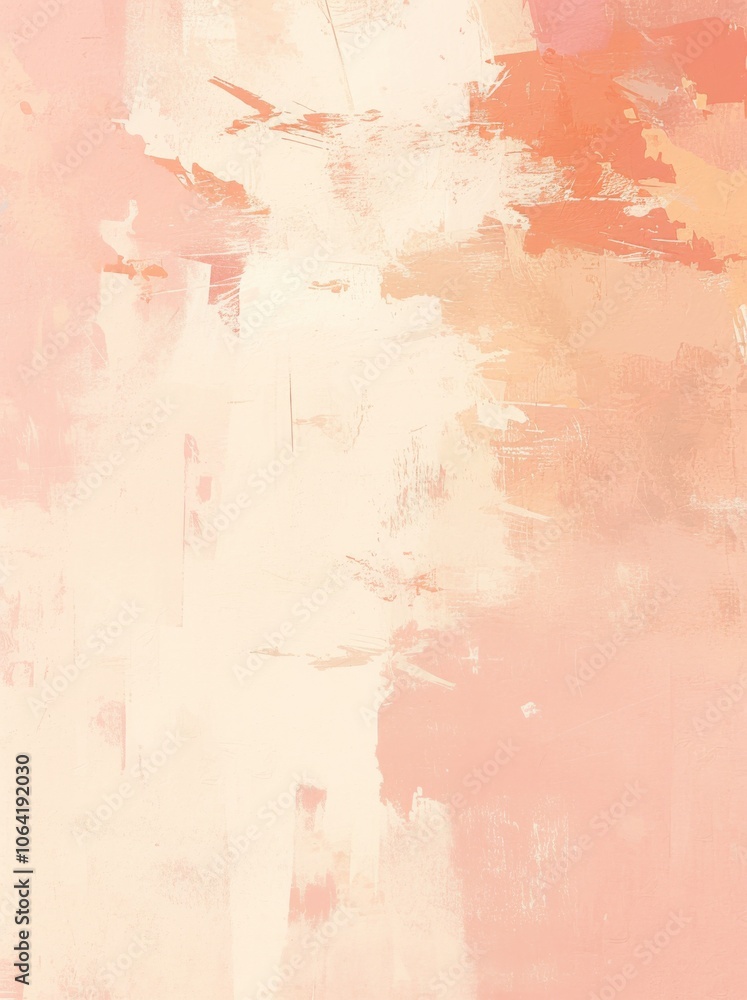 Fototapeta premium Soft pink and white background with hand-drawn brush stroke in pastel peach and cream, elegant and simple design