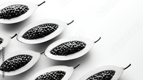  A bowl of black cauliflower seeds on a white surface contains the seeds in the center