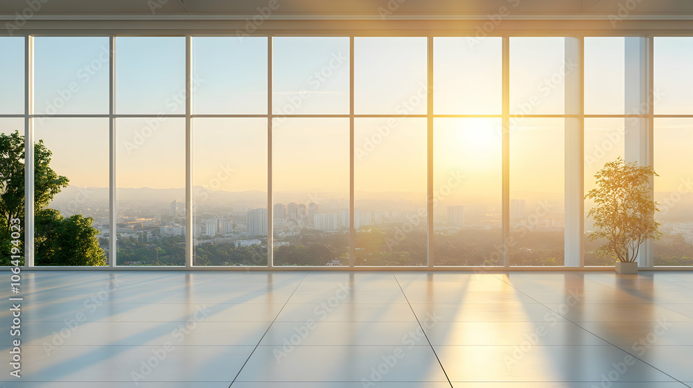 Fototapeta premium New clear PVC windows against a sunny background, ideal for promotional use
