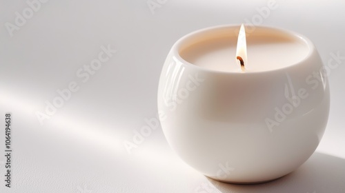Wallpaper Mural Candle in milk-white wax, close-up against white background, isolated simplicity perfect for home decor or relaxation product ads, modern minimalist Torontodigital.ca