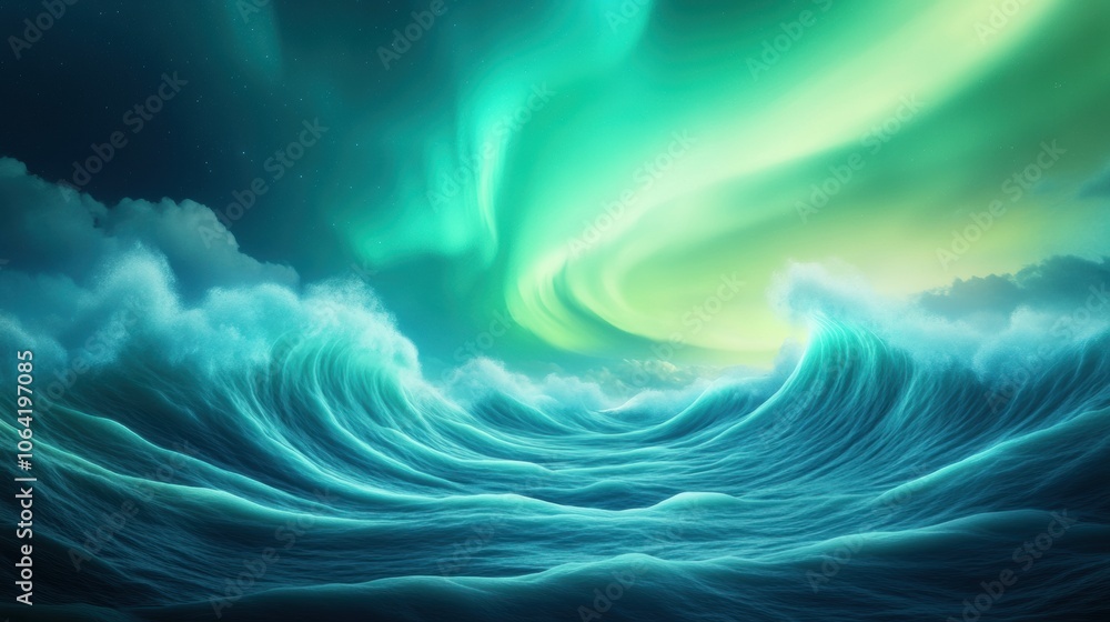 Northern lights dance over a turbulent ocean, creating a mesmerizing natural spectacle, AI Northern lights dance over a turbulent ocean, creating a mesmerizing natural spectacle, AI