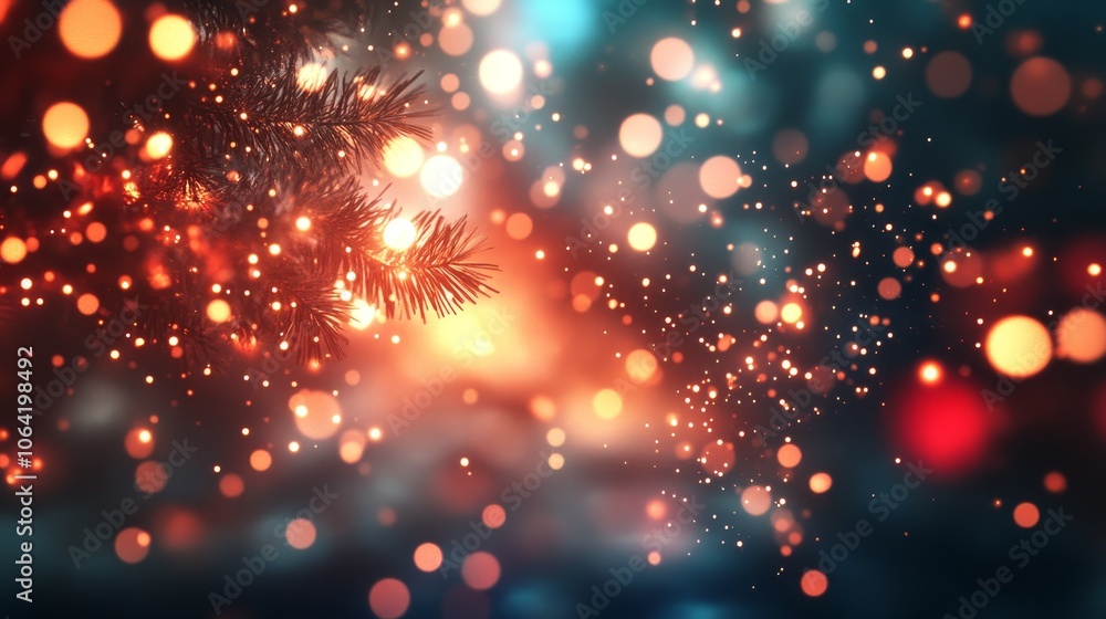 Obraz premium Abstract Christmas Lights Bokeh Background Festive Red and Blue Glitter