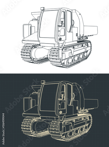 Tracked crawler dump truck blueprints illustrations