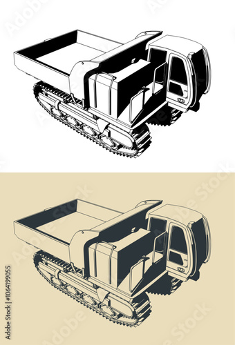 Tracked crawler dump truck illustrations