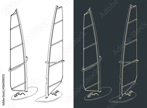 Windsurfing board isometric blueprints