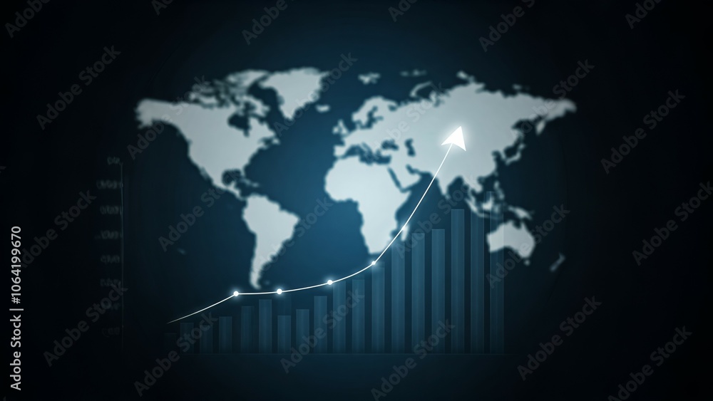 World map with glowing points and a rising graph overlay, depicting global data trends. World map with glowing points and a rising graph overlay, depicting global data trends.