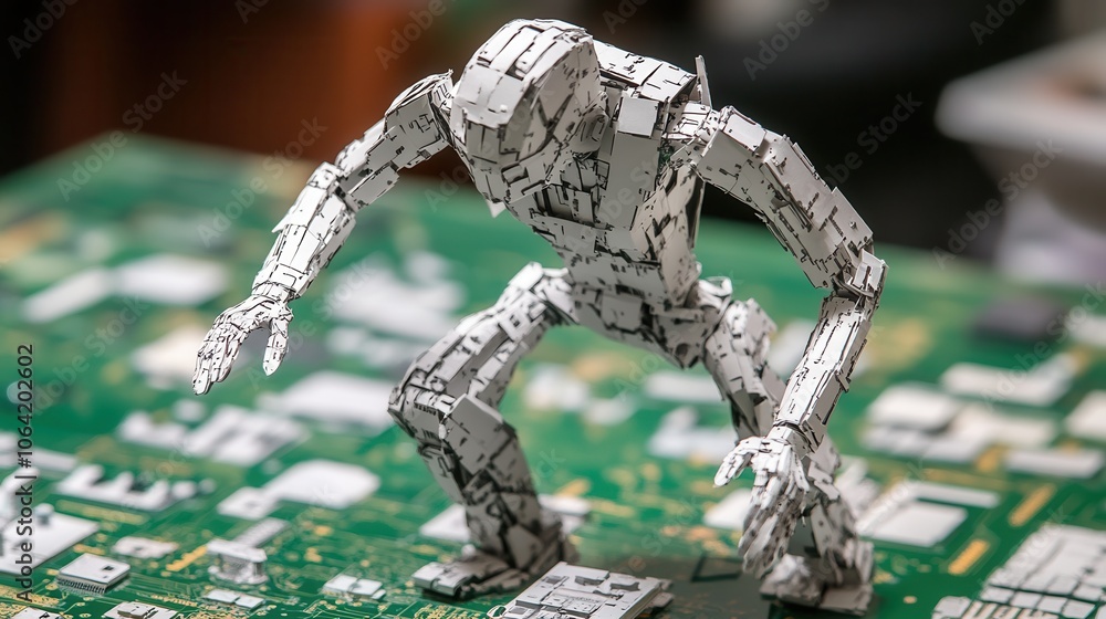 Photo & Art Print Paper model of a humanoid robot with movable arms on ...
