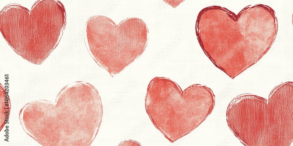Hand-painted red heart pattern for Valentine's Day backgrounds Hand-painted red heart pattern for Valentine's Day backgrounds