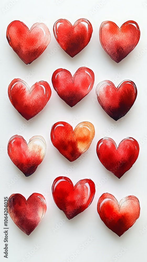 Hand-painted red heart pattern for Valentine's Day backgrounds Hand-painted red heart pattern for Valentine's Day backgrounds