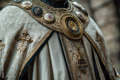 a priest's vestments adorned with sacred symbols. photo