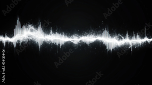 A white audio waveform on a black background, a sound wave, an audio user interface