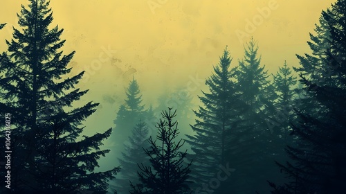 Pine trees silhouettes. Evergreen coniferous forest silhouette, nature spruce tree park view vector illustration. 