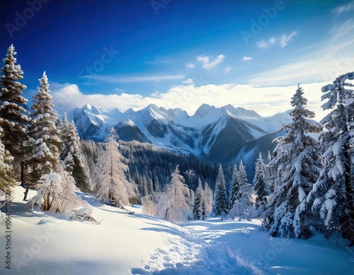 Wallpaper Mural scenic snowy mountain peaks and trees winter snow covered landscape Torontodigital.ca