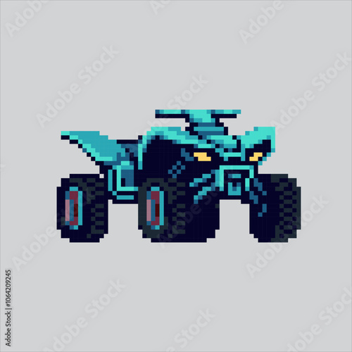 Pixel art illustration ATV Quad Bike. Pixelated Four Wheeler Bike.  Quad Bike ATV Four Wheeler Icon pixelated for the pixel art game and icon for website and video game. old school retro.