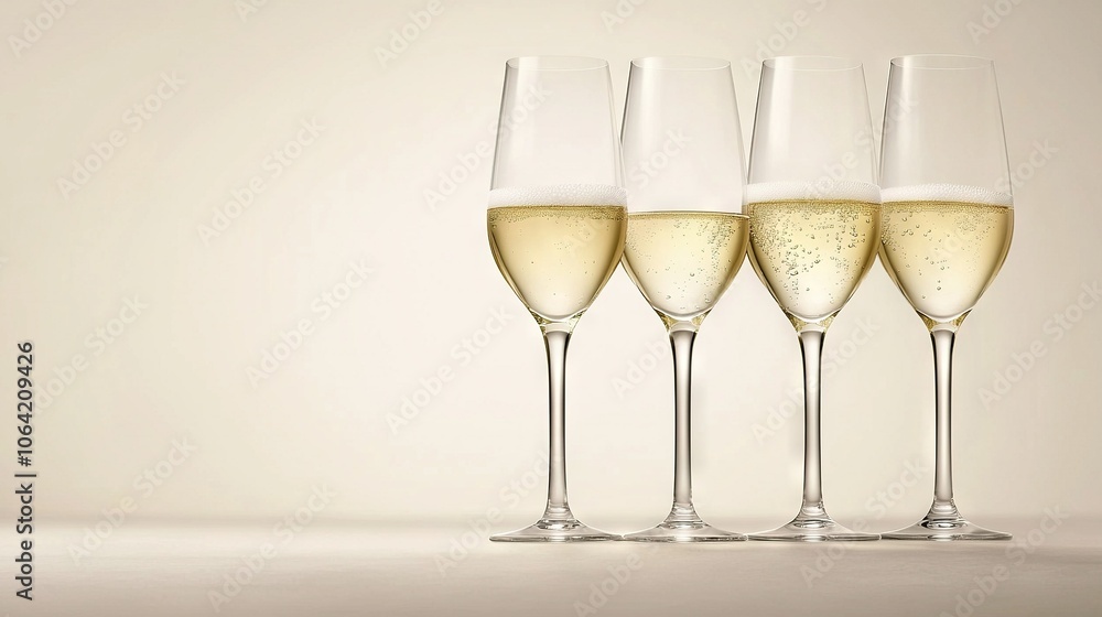 Three wine glasses sit neatly in a row on a white table against a white wall Three wine glasses sit neatly in a row on a white table against a white wall
