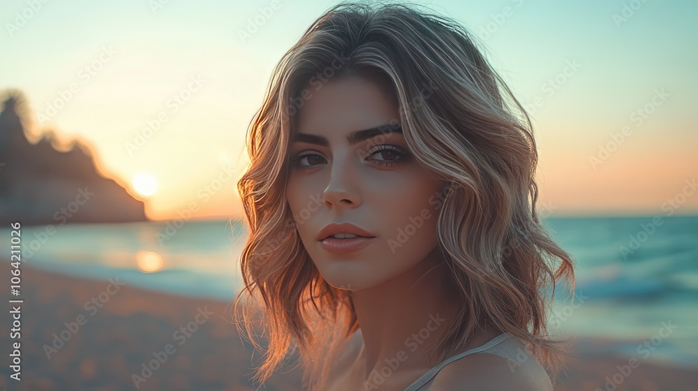 Serene Portrait of a Young Woman at Sunset Serene Portrait of a Young Woman at Sunset