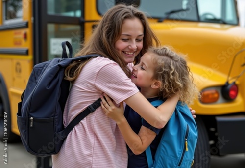 Joyful Embrace Before School Departure photo